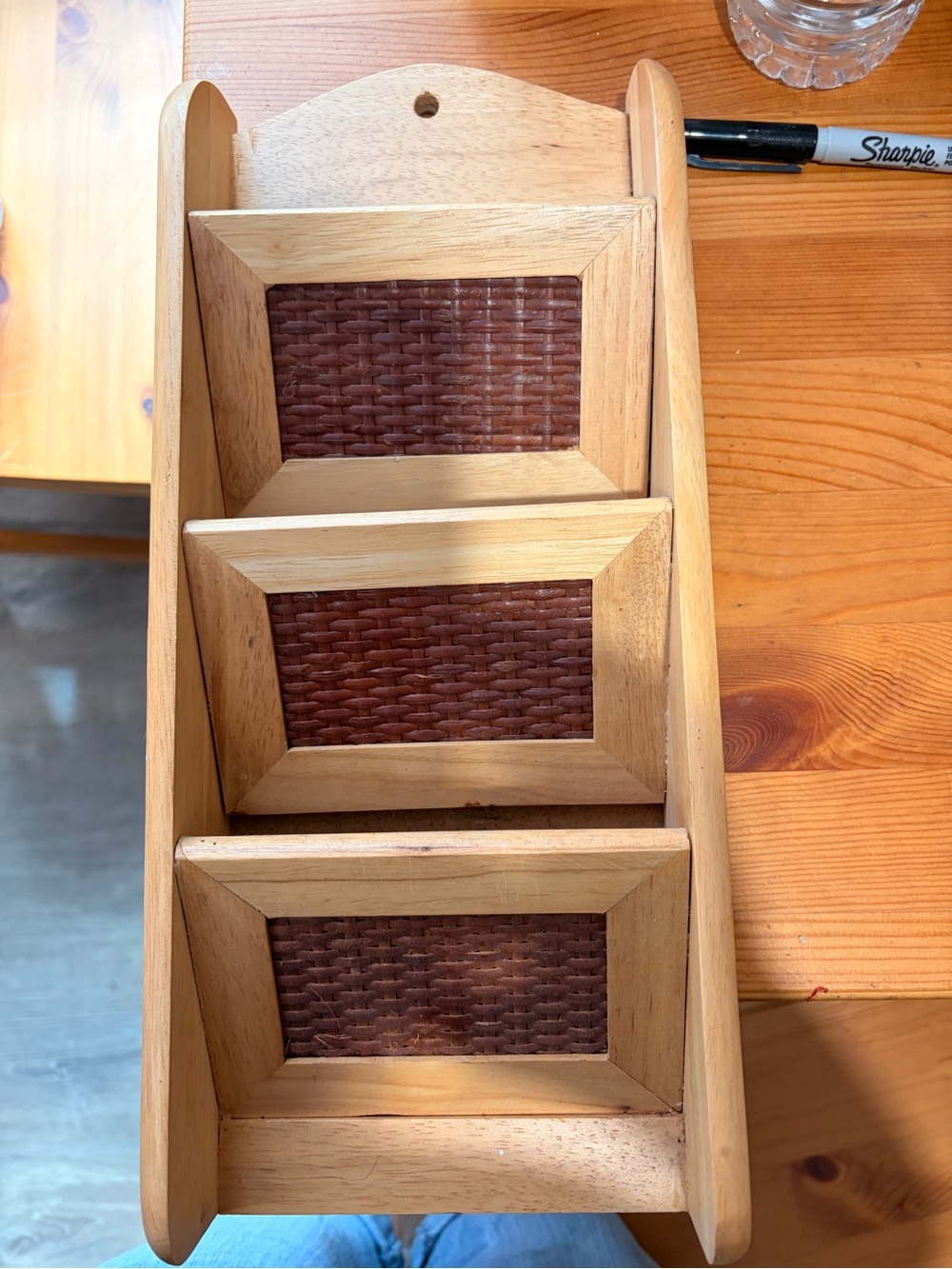Three-Tier Wooden Wall Mail Organizer in Brown